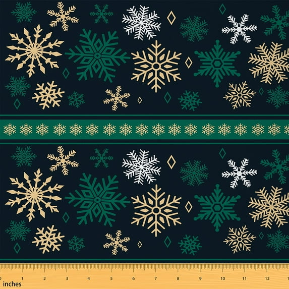 Feelyou Gold Snowflake Print Fabric by the Yard 5 Yards, Happy Christmas Home Decor Fabric by the Yard, Child Winter Festival Sewing Fabric, Ultra Soft Home Decor