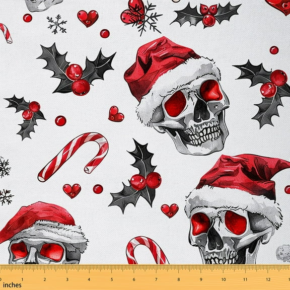 Feelyou Gorhic Skeleton Skull Fabric by the Yard 1 Yard for Kids, Candy Home Decor Fabric by the Yard, Christmas Floral Flower Sewing Fabric, Breathable Home Decor