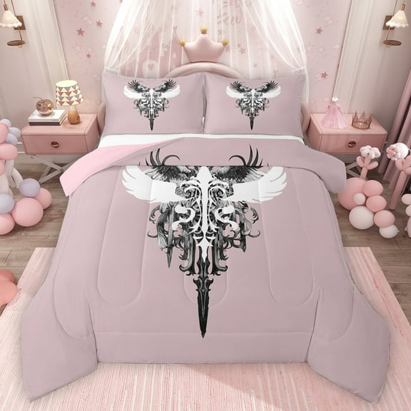 Feelyou Gothic Angel Wings Bedding Comforter Set, Vintage Y2k 2000s Goth Twin Comforter Sets, Teens Kids Girls Boys Reversible Bedding Set, Lightweight Room Decor, 2 Pieces