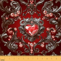 Feelyou Gothic Baroque Damask Fabric by the Yard 1 Yard, Vintage Flower Room Decor Fabric by the Yard, Diamond Love Heart Fabric for Sewing, Microfiber Bedroom Decor