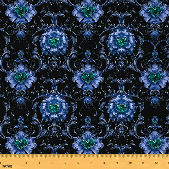 Feelyou Gothic Baroque Damask Fabric by the Yard 3 Yards, Vintage Flower Room Decor Fabric by the Yard, Diamond Love Heart Fabric for Sewing, Ultra Soft Home Decor