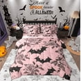 thumbnail image 1 of Feelyou Gothic Bat Print Twin Bedding Sets 7-Piece, Vintage Pink Rose Bedding Comforter Set, Western Halloween Reversible Sheet Sets, Luxury Bedroom Decor, 1 of 7
