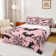thumbnail image 1 of Feelyou Gothic Bat Print Twin Sheet Sets, Vintage Pink Rose Twin Fitted Sheet, Western Halloween Flat Sheet, Luxury Bedroom Decor,3 Pieces, 1 of 7