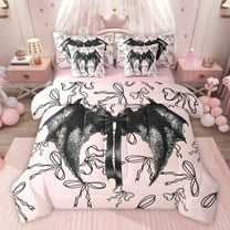 Feelyou Gothic Dreamy Angel Twin Bedding Sets 7-Piece for Kids, Cute Ribbon Bow-tie Bedding Comforter Set, Kawaii Pink Cartoon Reversible Sheet Sets, Lightweight Room Decor