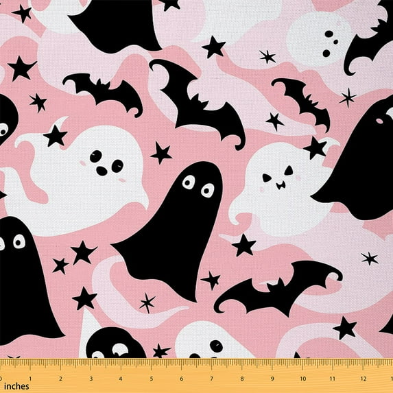 Feelyou Gothic Halloween Fabric by the Yard 1 Yard, Spooky Ghost Room Decor Fabric by the Yard, Black Bat Print Fabric for Sewing, Luxury Bedroom Decor