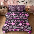 thumbnail image 1 of Feelyou Gothic Halloween Full Size Bedding Sets, Cartoon Zebra Print Bow Full Size Bed in a Bag, Black Pink, Black Reversible, 7pcs, 1 of 7