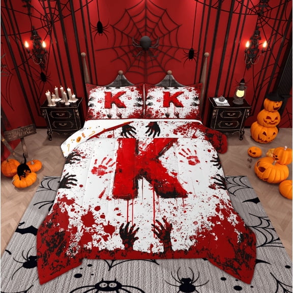 Feelyou Gothic Monogrammed K 01, Horror Hand Print Twin Comforter Sets, Happy Halloween Reversible Bedding Set, Luxury Bedroom Decor,2 Pieces