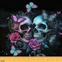 Feelyou Gothic Skeleton Fabric by the Yard 1 Yard for Couple, Valentines Rose Floral Home Decor Fabric by the Yard, Butterfly Sewing Fabric, Super Cozy Room Decor