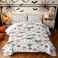 thumbnail image 1 of Feelyou Gothic Skeleton Quilt King, Boho Moth Mushroom King Coverlet Set, Light Pink, 3 Pieces, 1 Comforter and 2 Pillowcases, 1 of 7