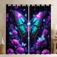 thumbnail image 1 of Feelyou Gothic Skeleton Skull Curtains Pack of 2 (42x84 Each), Hippie Blue Butterfly Curtains Blackout, Romantic Rose Flower Bedroom Curtains, Blackout Curtains Room Decor, 1 of 6