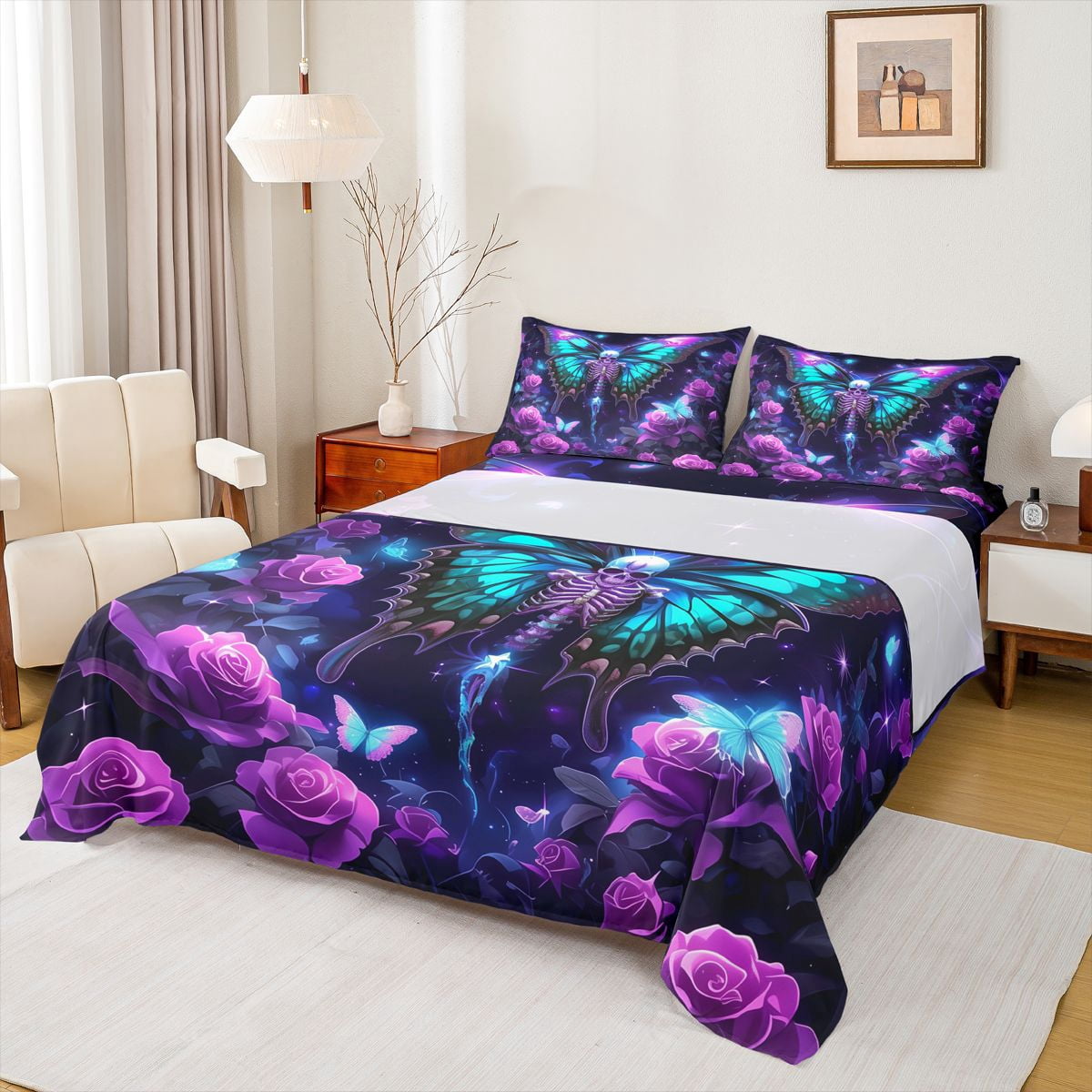Flyff Rgothic Set Feelyou Gothic Skeleton Skull Twin Sheet Sets, Hippie Blue Butterfly ...