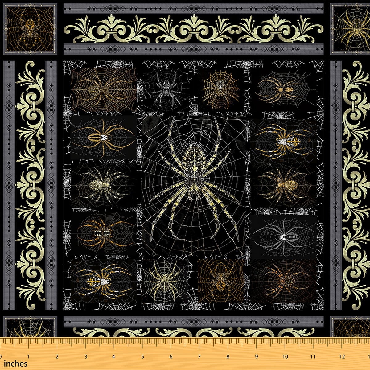 Feelyou Gothic Spider Fabric by the Yard 1 Yard, Bohemian Damask Home Decor Fabric by the Yard, Gothic Halloween Animal Sewing Fabric, Ultra Soft Home Decor