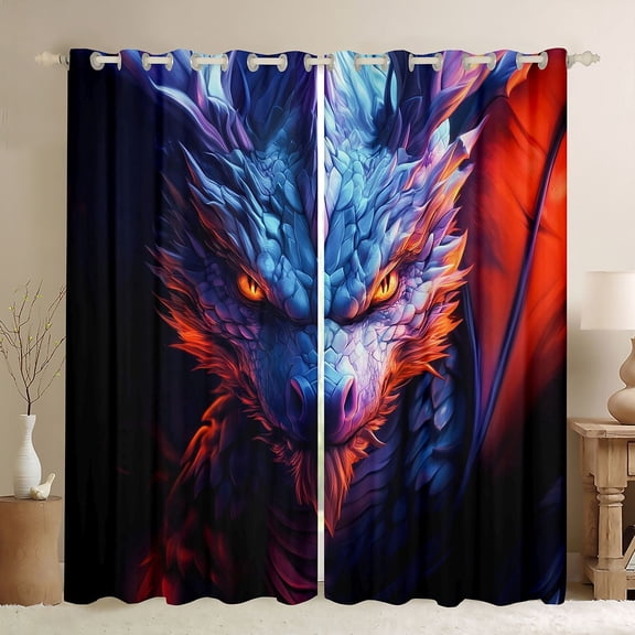 Feelyou Gothic Western Dragon Curtains Pack of 2 (42x84 Each), Anime Animal Curtains Blackout, Teens Kids Boys Girls Bedroom Curtains, Curtains and Drapes Room Decor