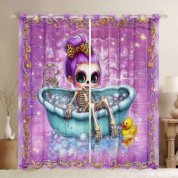 Feelyou Gothic Witch Skeleton Curtains Pack of 2 (42x84 Each), Purple Sequin Print Curtains Blackout, Fairy Tale Bedroom Curtains, Window Curtains Home Decor