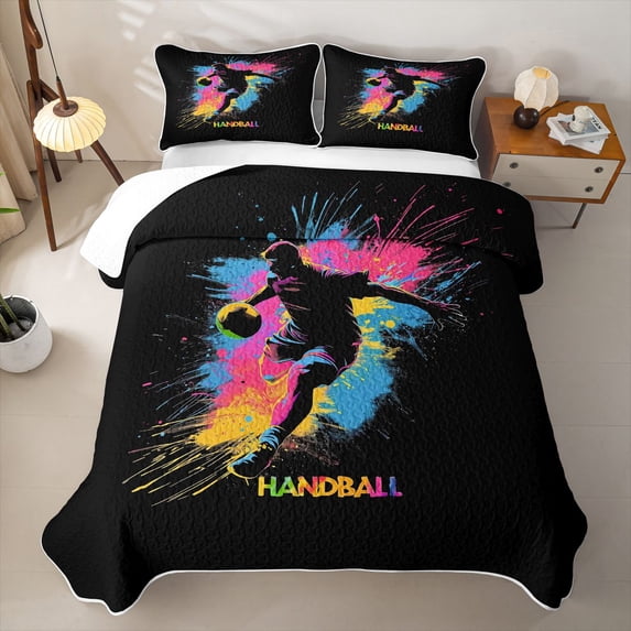 Feelyou Graffiti Handball Quilt King for Boys, Splash Basketball Dripping Sport King Coverlet Set, 3 Pieces