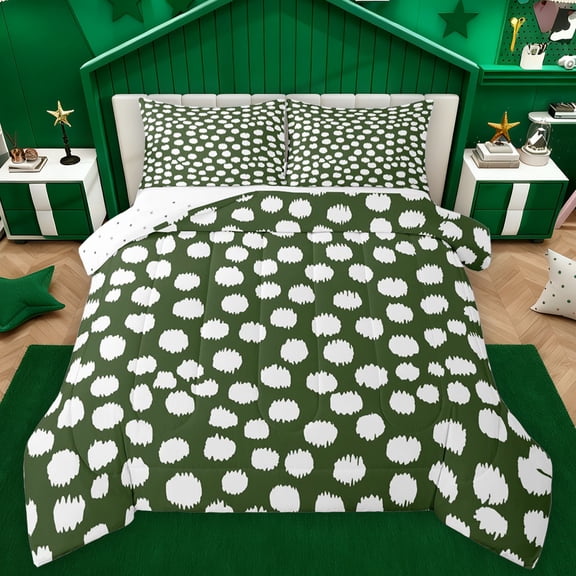 Feelyou Green Abstract Ombre Full Size Comforter Sets for Teen, Cycle Polkadots Bedding Comforter Set, Modern Fashion Style Reversible Bedding Sets, Super Cozy Room Decor, 3pcs