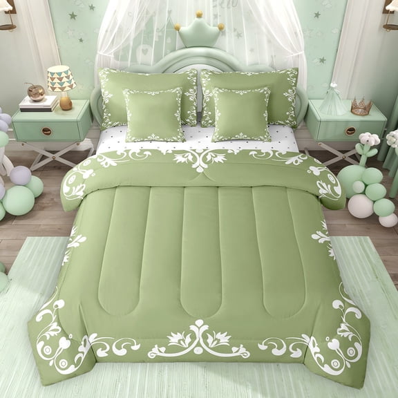 Feelyou Green Boho Damask Bedding Comforter Set 7pcs, Fashion Mandala Queen Bedding Sets