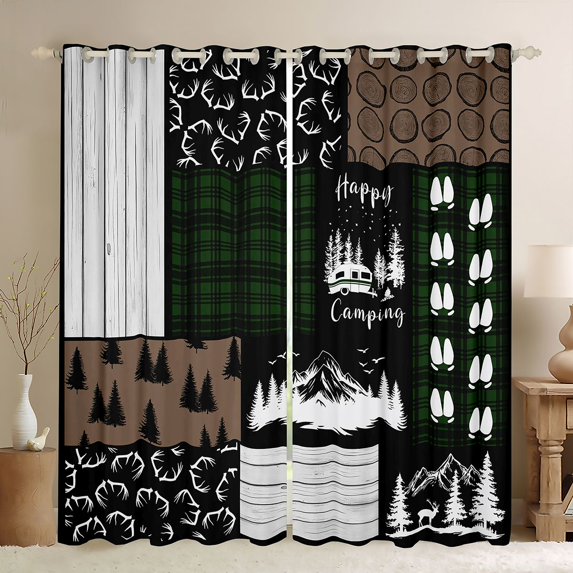 Feelyou Green Buffalo Curtains Pack of 2 (42x84 Each), Pine Tree Plant Curtains Blackout