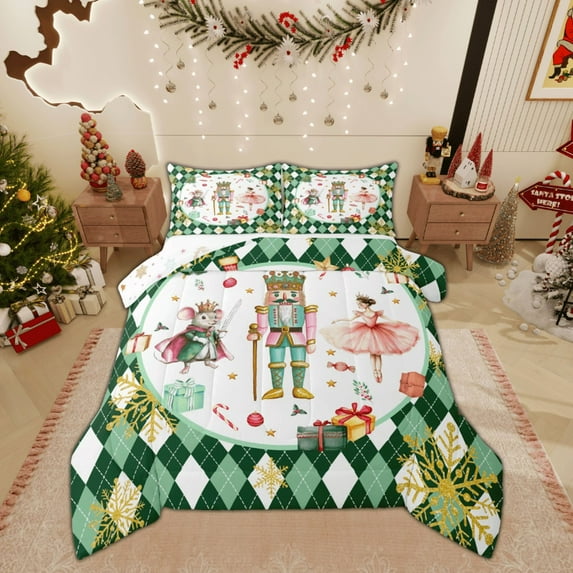 Feelyou Green Christmas Nutcracker 01, Ballet Princess Twin Comforter Sets, Western Festival Reversible Bedding Set, Luxury Bedroom Decor,2-Piece