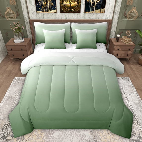 Feelyou Green Fashion Abstract Twin Bedding Sets 7-Piece, Modern Gradient Artwork Bedding Comforter Set, Teens Kids Boys Girls Reversible Sheet Sets, Luxury Bedroom Decor