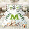 thumbnail image 1 of Feelyou Green Initial M Letter Bedding Comforter Set 7 Pieces, Kawaii Bear Fox Animal Full Bedding Set, Eucalyptus Leaves Reversible Fitted Sheet Flat Sheet, Luxury Bedroom Decor, 1 of 8