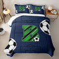 thumbnail image 1 of Feelyou Green Lines Letter B Twin Quilt Set for Boys, Cartoon Stripe Ball Print Twin Coverlet Set, 2pcs, 1 of 7