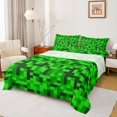thumbnail image 1 of Feelyou Green Pixelate Miner Queen Sheet Sets, Retro Square Abstract Bed Set, 4pcs, 1 of 7
