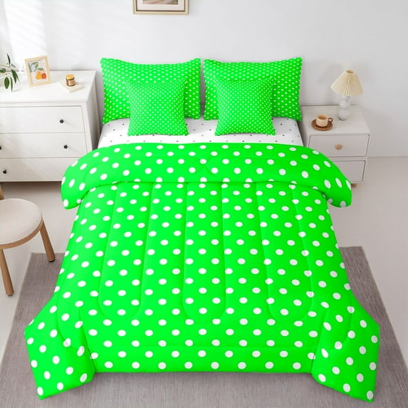 Feelyou Green Polkados Bedding Comforter Set 7 Pieces, Fashion Abstract Full Bedding Set