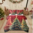 thumbnail image 1 of Feelyou Green Red Tree Twin Bedding Sets 7-Piece, Bling Gold Stars Bedding Comforter Set, Merry Christmas Reversible Sheet Sets, Luxury Bedroom Decor, 1 of 8