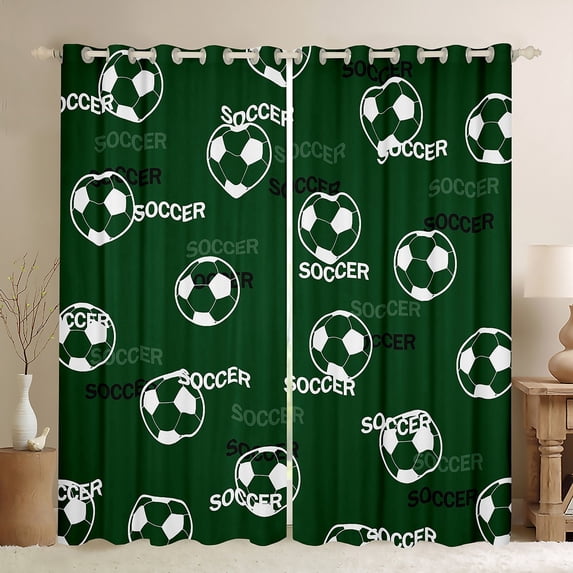Feelyou Green Soccer Print Blackout Curtains Set of 2 (52x84 Each) for Kid, Cartoon Football Lover Window Curtains, Eat Sleep Sport Curtains and Drapes, Window Curtains Bedroom Decor