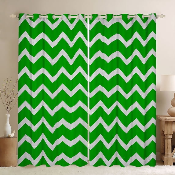 Feelyou Green Stripes Waves Curtains Pack of 2 (52x84 Each), Abstract Window Curtains