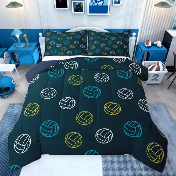 Feelyou Green Volleyball Print Bedding Comforter Set, Ball Sports Lover Twin Comforter Sets, Teens Kids Boys Girls Reversible Bedding Set, Ultra Soft Bedroom Decor, 2pcs