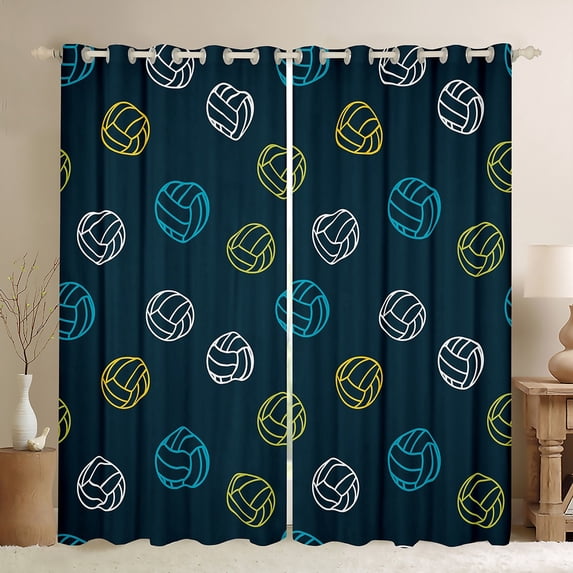 Feelyou Green Volleyball Print Blackout Curtains Set of 2 (52x84 Each), Ball Sports Lover Window Curtains, Teens Kids Boys Girls Curtains and Drapes, Living Room Curtains Decor