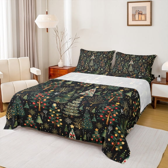 Feelyou Green Xmas Tree Twin Sheet Set, Princess Fairy Tale