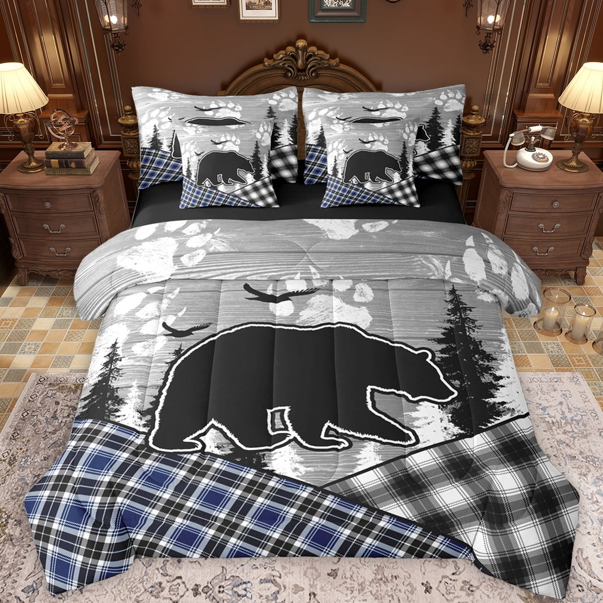 Feelyou Grey Blue Farmhouse Bedding Comforter Set 7 Pieces, Woodland ...