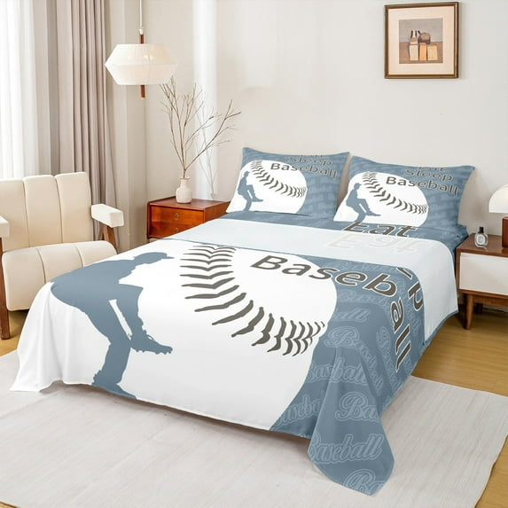 Feelyou Grey Blue Helmet Bed Sheets for Teen, Eat Baseball Sleep King ...