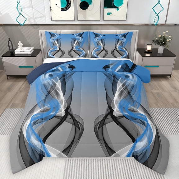 Feelyou Grey Blue Striped Bedding Comforter Set, Fashion Abstract Stripes Twin Comforter Sets, Contemporary Lines Reversible Bedding Set, Ultra Soft Bedroom Decor, 2 Pieces
