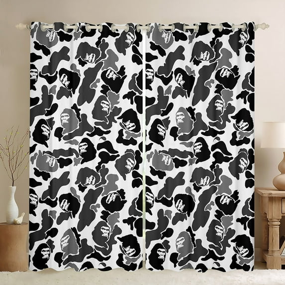 Feelyou Grey Camo Camouflage Black Out Curtains, Cartoon Gorilla Print Curtains Pack of 2 (42x63 Each), Teens Kids Boys Girls Bedroom Curtains, Blackout Curtains Home Decor
