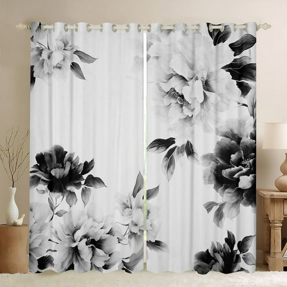 Feelyou Grey Fashion Flower Curtains Pack of 2 (42x84 Each), Watercolor Floral Curtains Blackout, Teens Adult Women Girls Bedroom Curtains, Living Room Curtains Decor