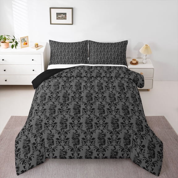Feelyou Grey Mandala Damask Queen Comforter Set, Boho Western Snake Bedding Set, 3pcs