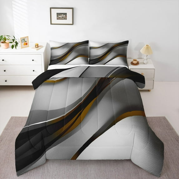 Feelyou Grey Orange Stripes Bedding Comforter Set for Adult, Chic Abstract Ombre Twin Comforter Sets, Modern Geometric Reversible Bedding Set, Lightweight Room Decor, 2-Piece