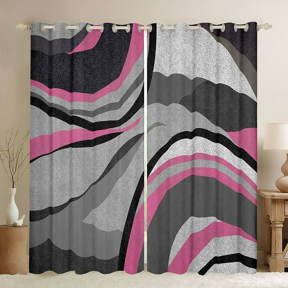 Feelyou Grey Pink Abstract Ombre Black Out Curtains, Square Circle Geometric Curtains Pack of 2 (42x63 Each), Teen Kid Child Adult Bedroom Curtains, Curtains and Drapes Room Decor
