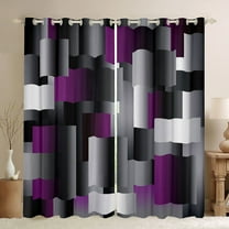 Feelyou Grey Purple Square Black Out Curtains, Abstract Curtains Pack of 2 (42x63 Each)