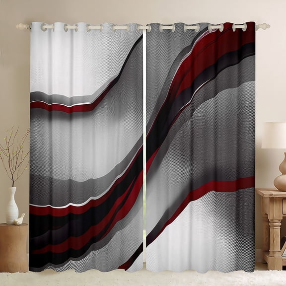 Feelyou Grey Red Stripes Curtains Pack of 2 (42x84 Each) for Adult, Chic Abstract Ombre Curtains Blackout, Modern Geometric Bedroom Curtains, Curtains and Drapes Room Decor