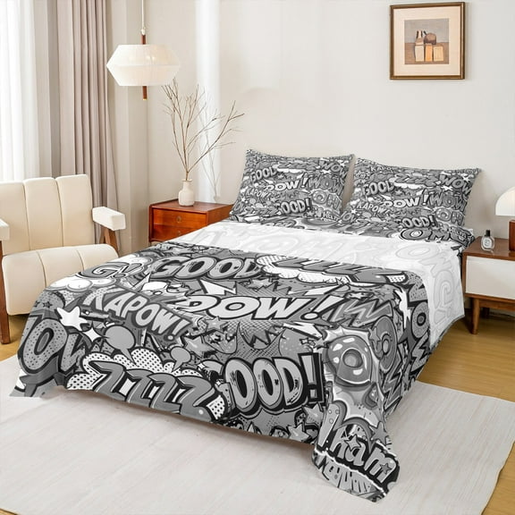 Feelyou Grey Street Graffiti Bed Sheets for Kids, Anime Artwork King Sheets, Hip Hop Style Sheet Set, Breathable Home Decor, 4-Piece