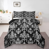 Feelyou Grey Tribal Damask Twin Comforter Sets, Vintage Bohemian Floral Bedding Set, 2pcs