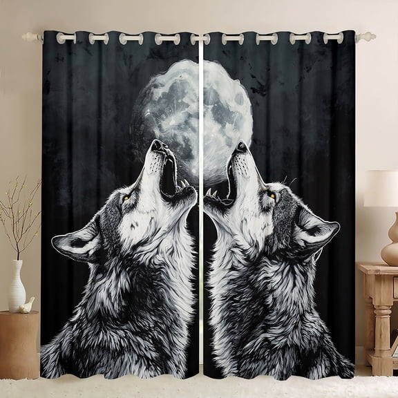 Feelyou Grey Wolf Blackout Curtains Set of 2 (52x84 Each), Woodland Wildlife Window Curtains, Rustic Farmhosue Curtains and Drapes, Luxury Bedroom Decor