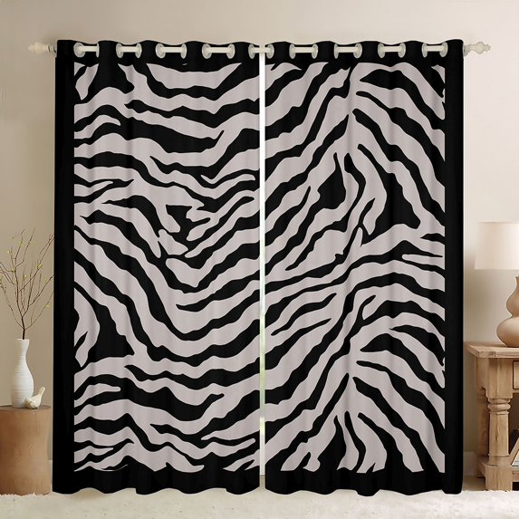 Feelyou Grey Zebra Print Blackout Curtains Set of 2 (52x84 Each) for Kids, Modern Fashion Stripes Window Curtains, Cartoon Wildlife Curtains and Drapes, Curtains and Drapes Decor