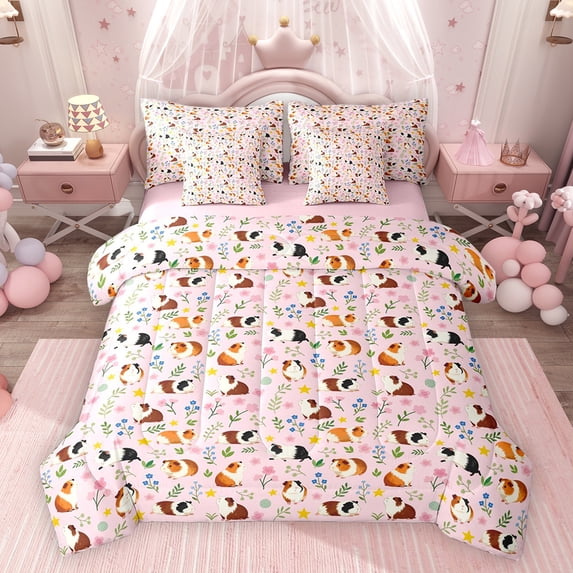 Feelyou Guinea Pig Bedding Comforter Set 7 Pieces, Cartoon Leaf Flower Full Bedding Set