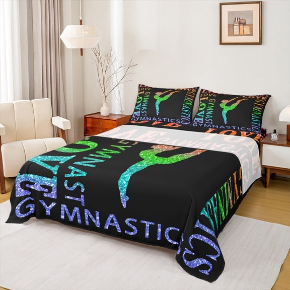 Feelyou Gymnast Athlete Twin Sheet Sets for Kids, Ballet Dancing Twin Fitted Sheet, Cartoon Sports Theme Flat Sheet, Breathable Home Decor, 3pcs
